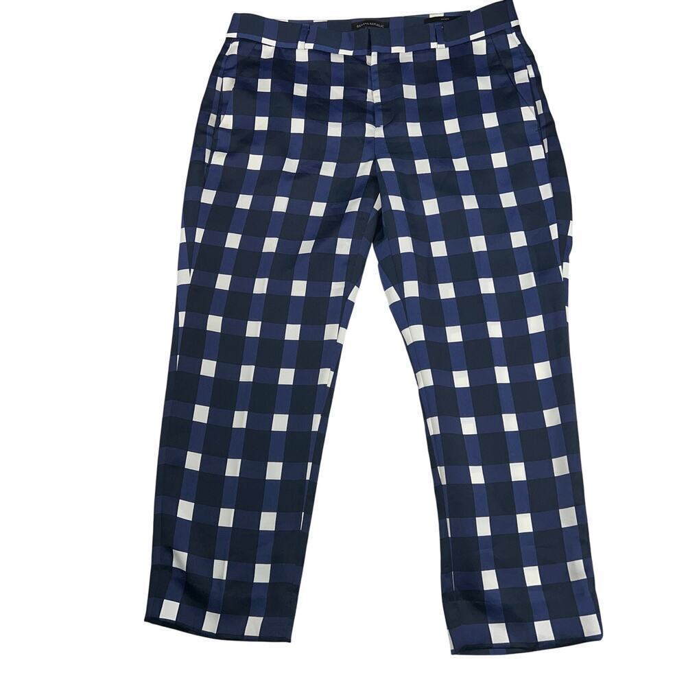 Banana Republic Gingham Avery Ankle Pants Navy/White 26” Inseam Size 10 Petite
